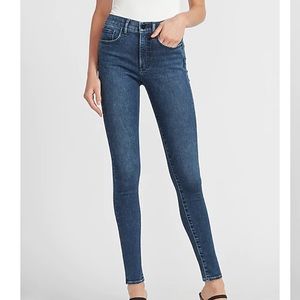 Express Mid Rise Faded Dark Wash Skinny Jeans; 2R